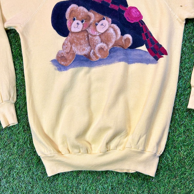 Unisex】90s くまちゃん プリント ラグラン スリーブ イエロー 