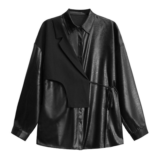 Fake 2piece PU leather shirt C0579