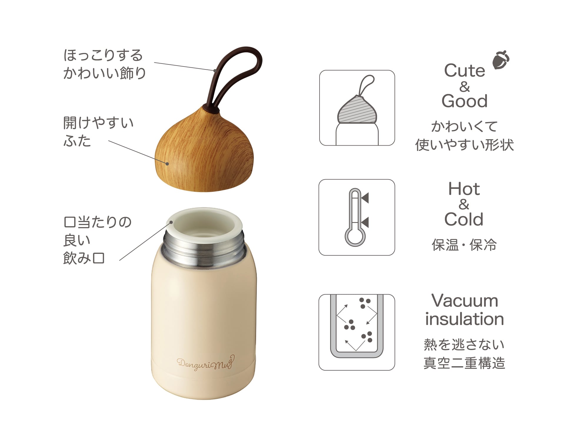 ドングリマグ 280ml クリーム SMBD-28（C）【おしゃれ かわいい マイ