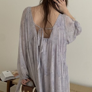 バックリボン 花柄ワンピース M 2col 250165