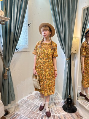 60's orange flower print  dress