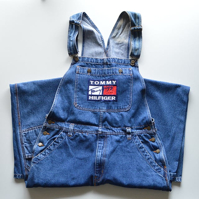 80s 90s トミーヒルフィガー（Tommy Hilfiger） 刺繍ロゴ デニムオーバーオール XL