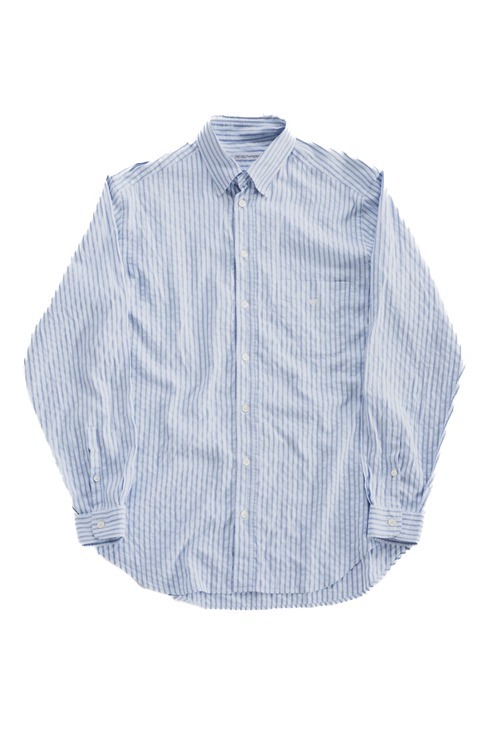[Late 90's] "EMPORIO ARMANI” Light Blue Stripe Cotton Snap-Down Shirt