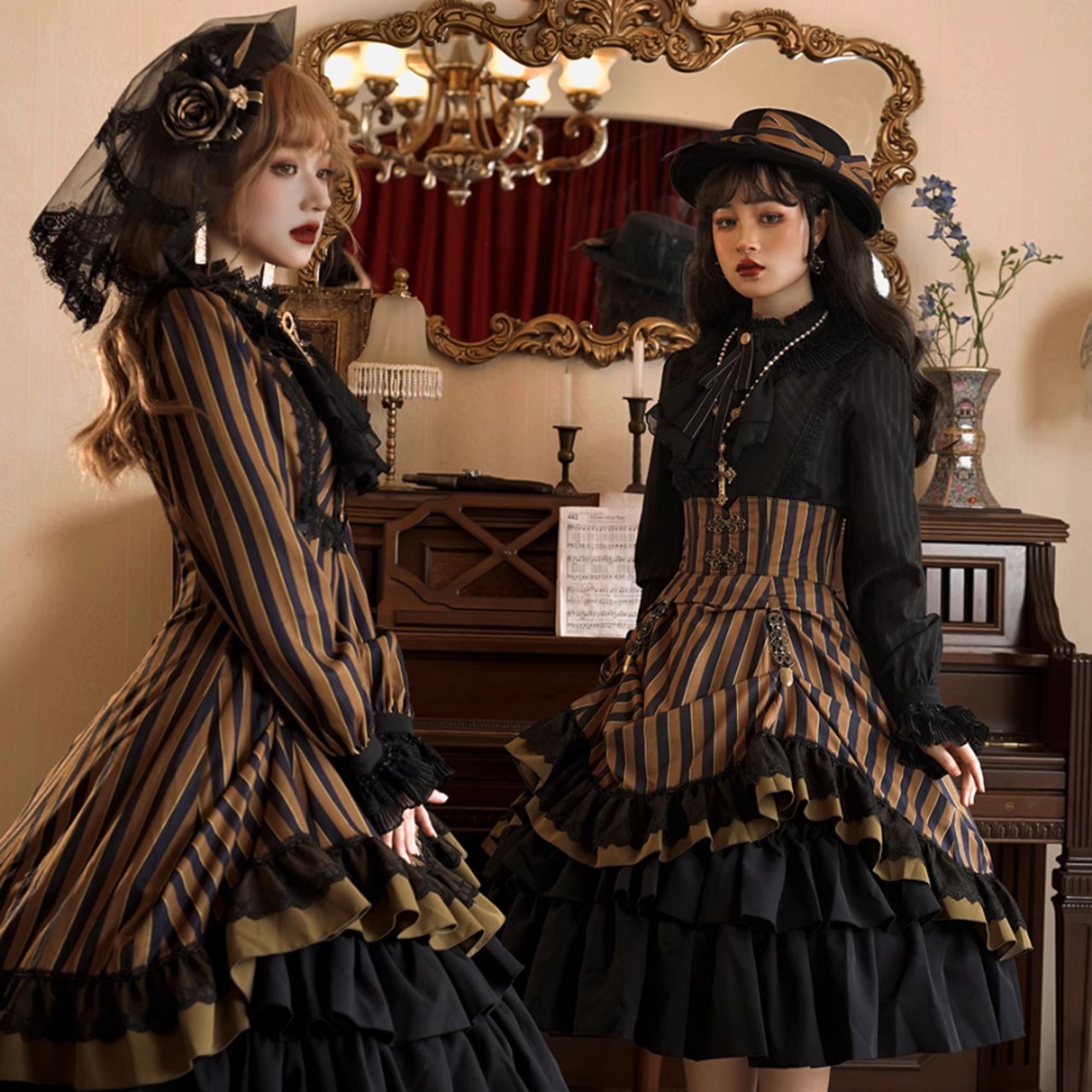 天使と悪魔 サブカル系 ファッション ゴスロリ ドレス ストライプ柄 ガーリー 甘め 原宿ファッション 地雷系 量産型 ゴシック Y2K |  天使と悪魔 サブカル系ファッション SEASONZ～サブカル系、地雷系、アイドル衣装専門～