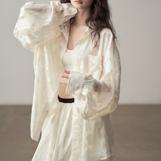 Jacquard sheer oversized shirt C1486