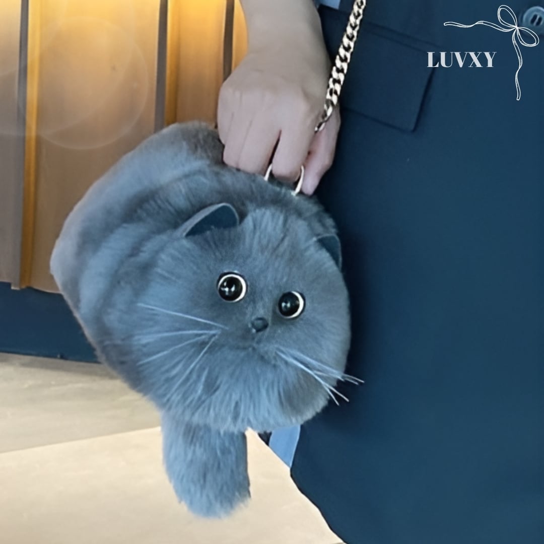 【中ぐらいのこ】モフモフグレーキャットバッグ♥LA283