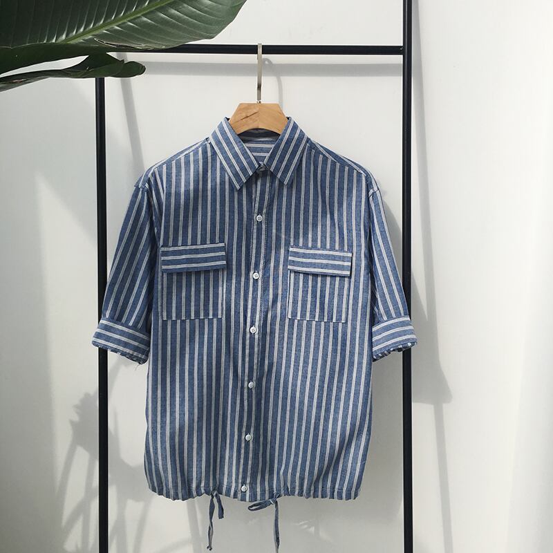 全2色 シャツ ストライプ 半袖 カジュアル シンプル 羽織