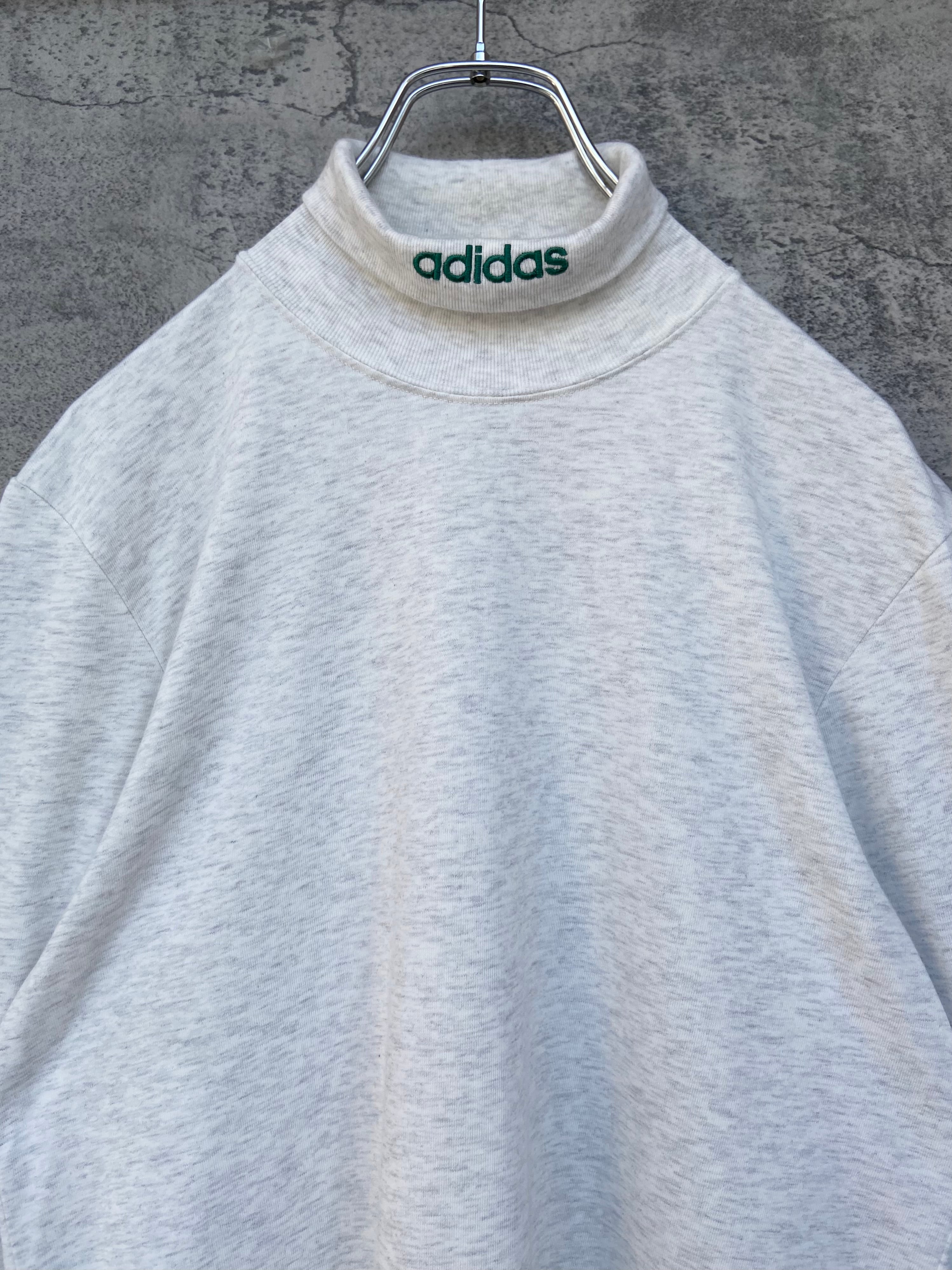 90s adidas アディダス モックネック 霜降り ロンT 刺繍ロゴ