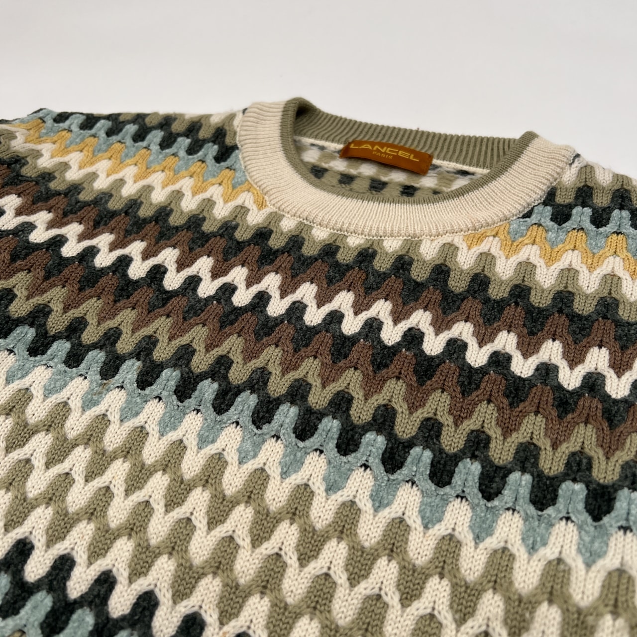 LANCEL ランセル 総柄 立体 ウールニットセーター サイズ M /日本製/ビンテージ/マルチ