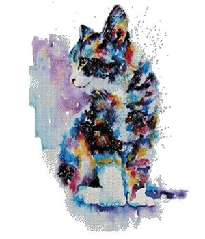 【特価処分】cat and colors counted cross stitch kits 14 ct 猫と色、クロスステッチキット 220x 299 ポイント、50x64cm クロスステッチ
