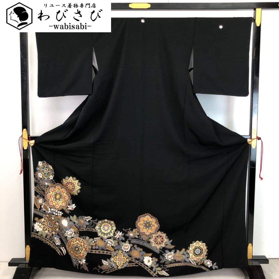 黒留袖 松の木 金駒刺繍 金彩 しつけ糸 トールサイズ K-5746 着物