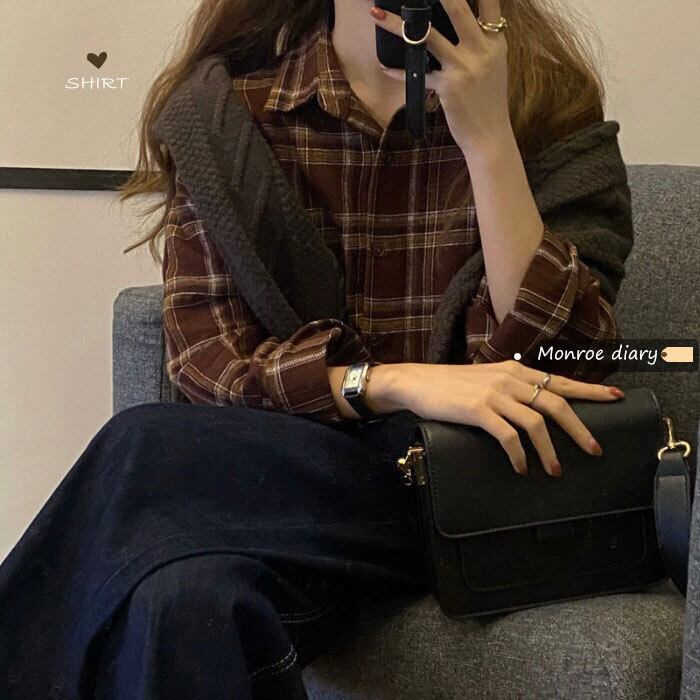 オータムウィンターシャツ ジャケット レディーストップス スタンダードスタイル ロング レトロ 秋物 冬物 モンロー74990942007