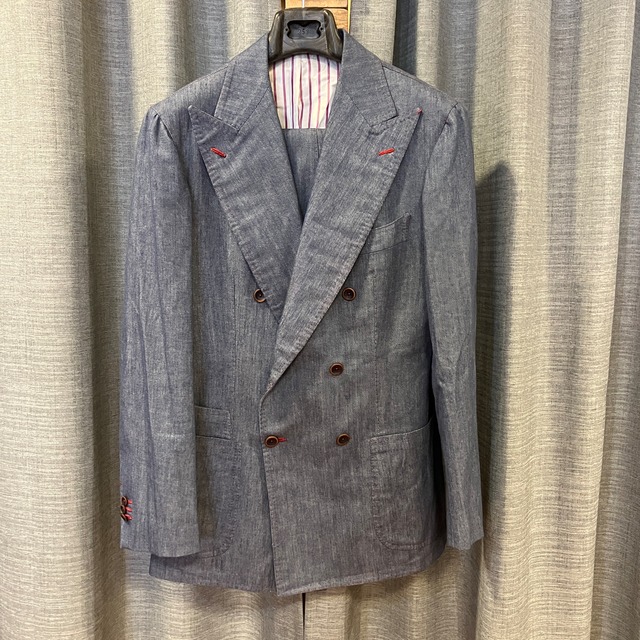 DALCUORE DENIM DOUBLE BLEASTED SUIT BLUE 《48》