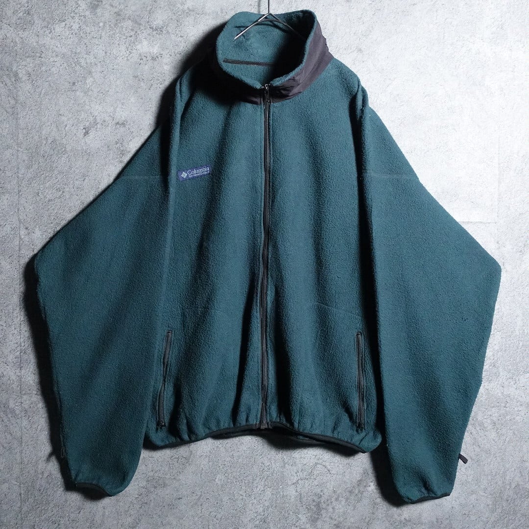 90s “Columbia” green nylon switching design fleece jacket