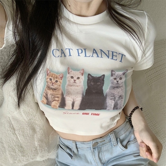 キャットプリントTシャツ