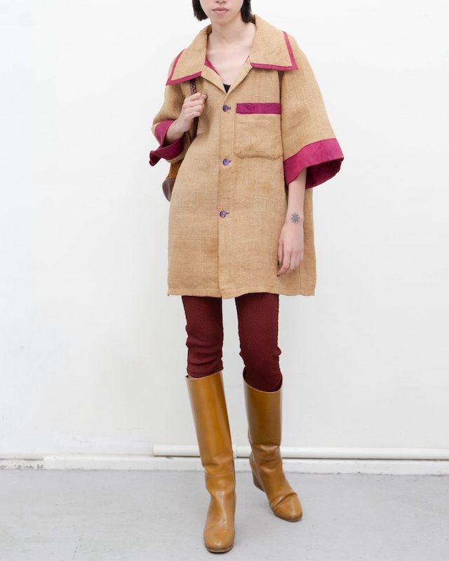 1970-80s open collar jute over jacket