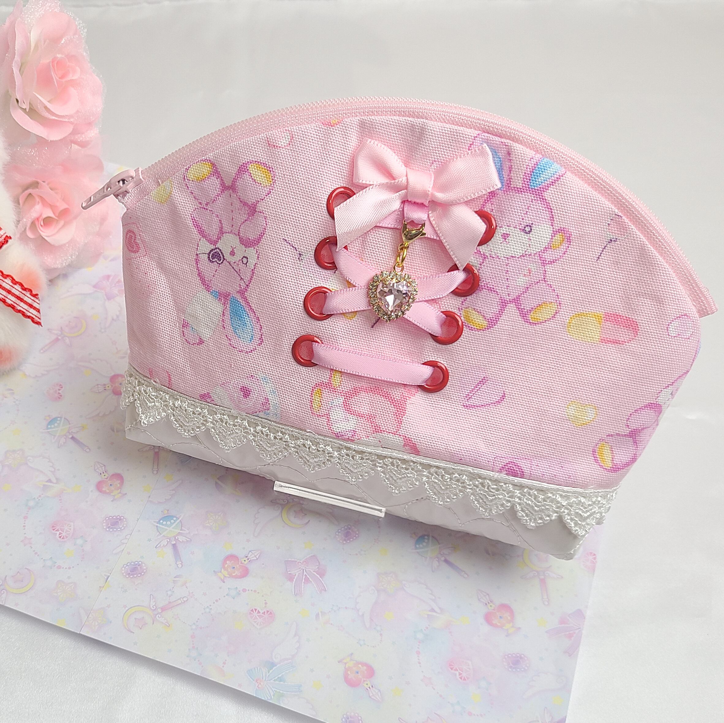 シェルポーチ リボン ピンク やみかわ ♡ コスメポーチ | 星屑工房