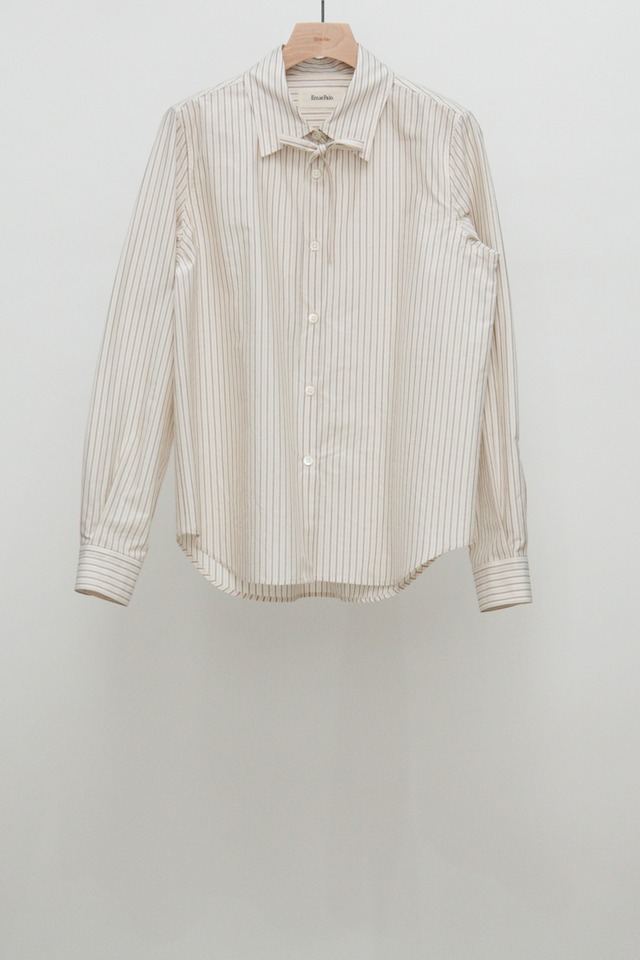 Silk Cotton Tie Shirt - Beige Stripe