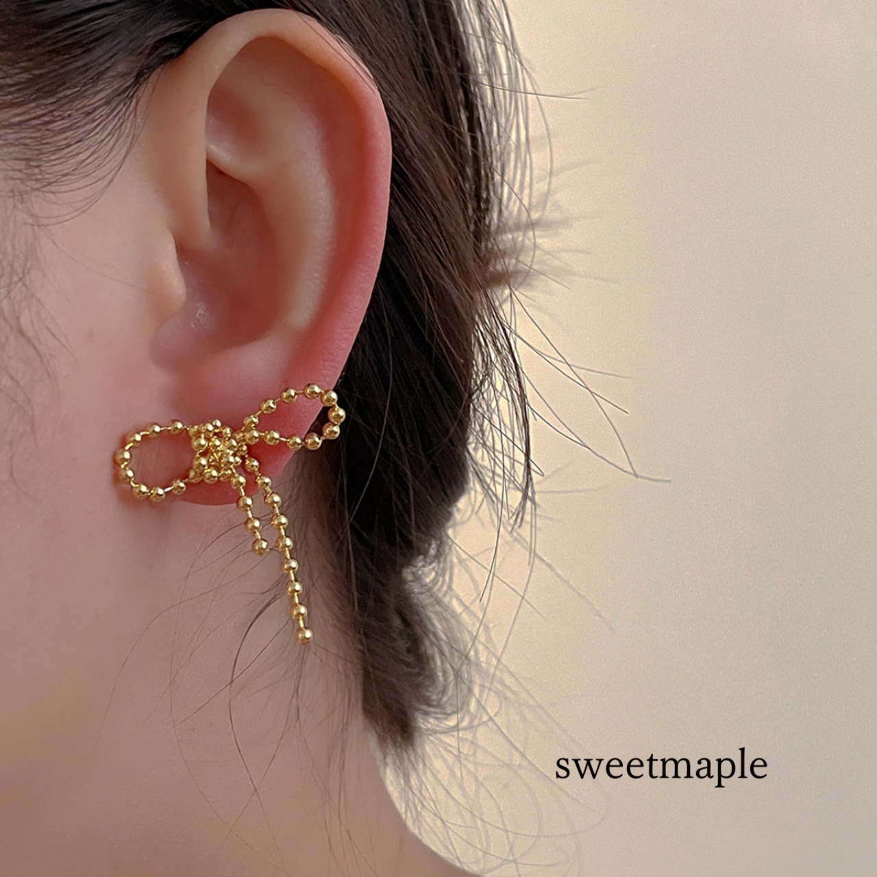 即納】ボールチェーンリボンピアス | sweetmaple