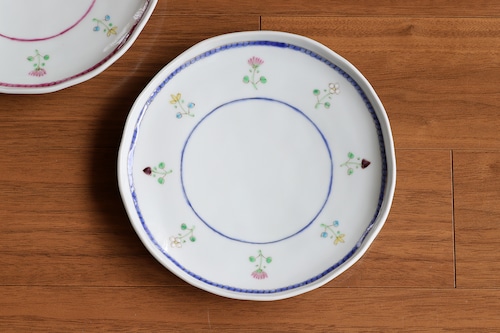 藍水　花暦（紺）　６寸皿　直径約18cmパン皿に使える大きさの器　うつわ藍水（波佐見焼）