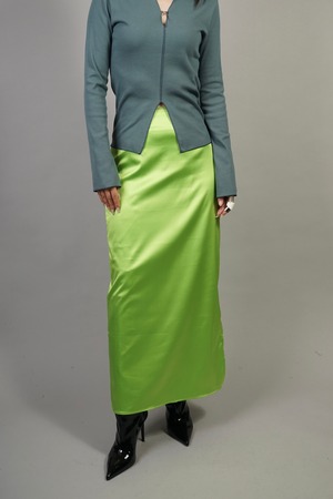 SIDE SLIT SATIN LONG SKIRT (GREEN) 2302-92-100E