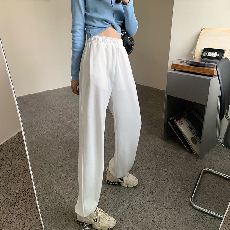 2020年初秋のレディースカジュアルパンツニュースタイルハイウエストルーズドレープストレート伸縮性ウエストドローストリングドローストリングスウェットパンツ クレセントシティ71605137183