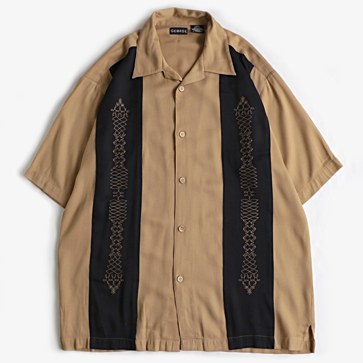 GEORGE パネル刺繍デザイン レーヨンブレンド 半袖 シャツ 古着 used
