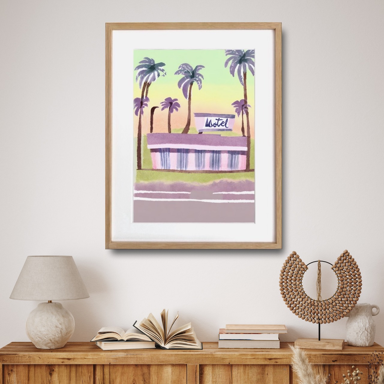Motel｜カラフル×レトロのカリフォルニアドローイングアートポスター｜西海岸風インテリアに映えるおしゃれ壁掛けアートA3ポスター