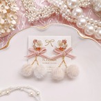 《 フラワービジュー×ふわふわチェリー 》 ピアス/イヤリング