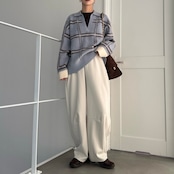 チェック柄スキッパーモヘアタッチknit/ペールブルー