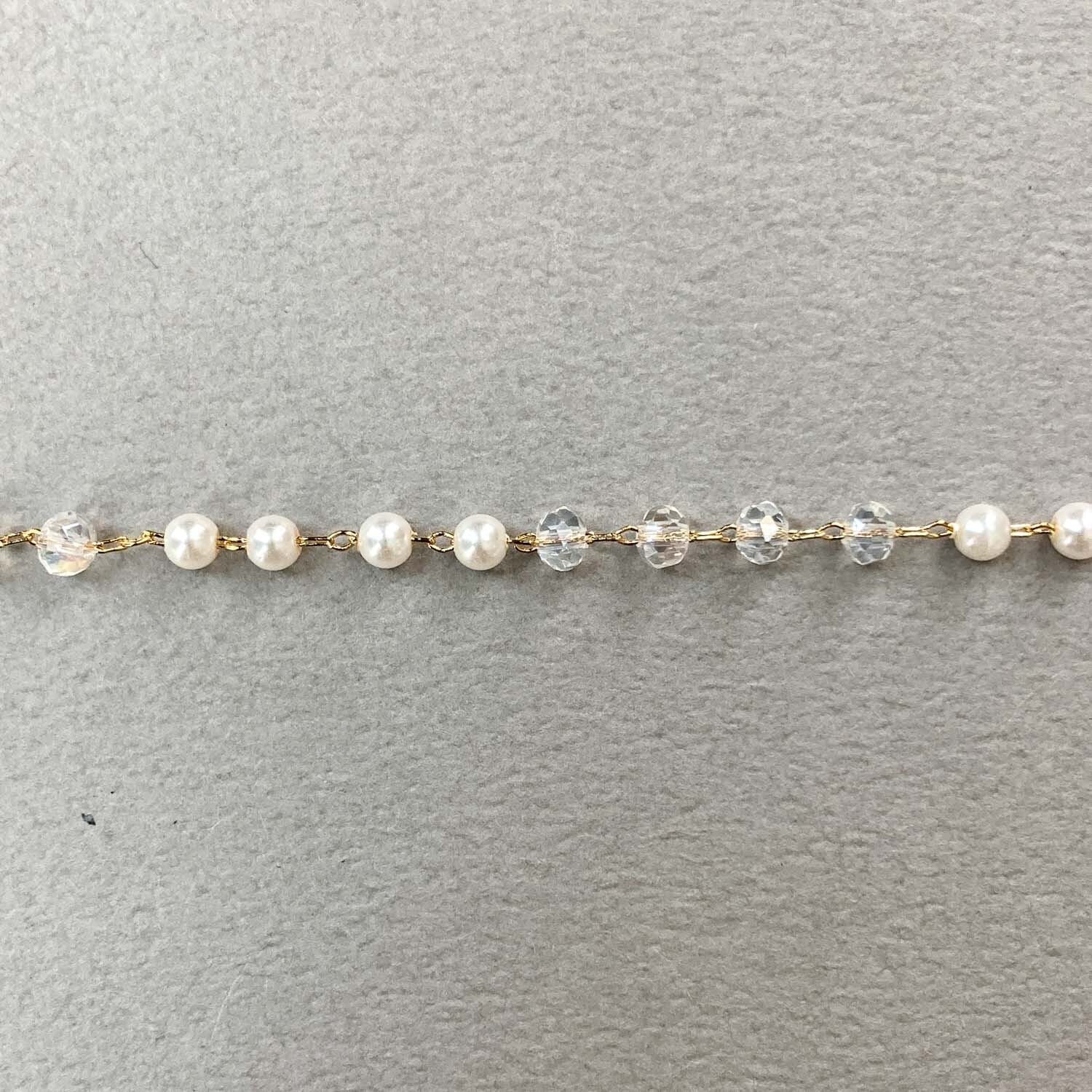 再入荷〉ミニパールとクリアボタンカットビーズのデザインチェーン