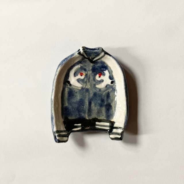 スカジャン豆皿　ブルー鶴 / すずきたまみ / 陶芸作品