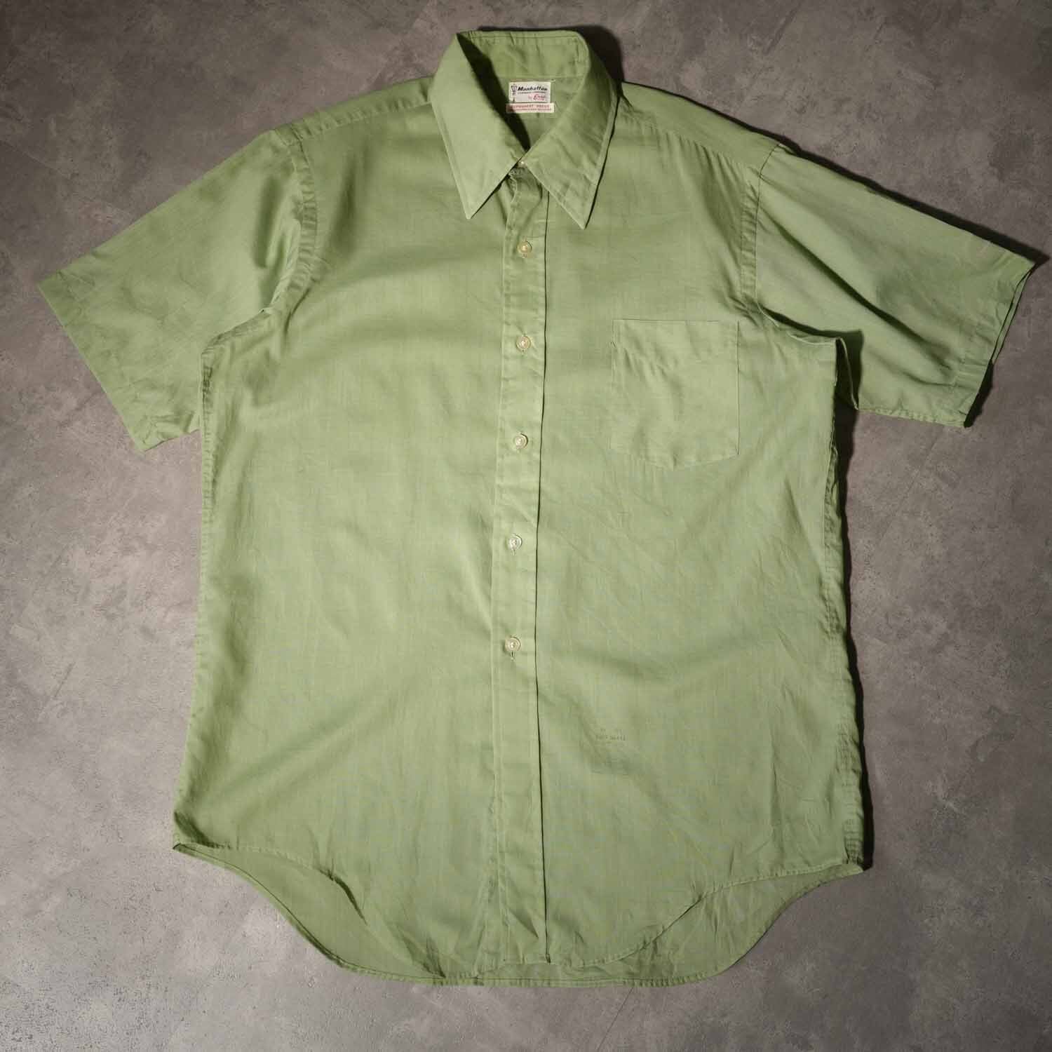 70s USA製 Manhattan 半袖シャツ ピスタチオグリーン コーデルポリ混