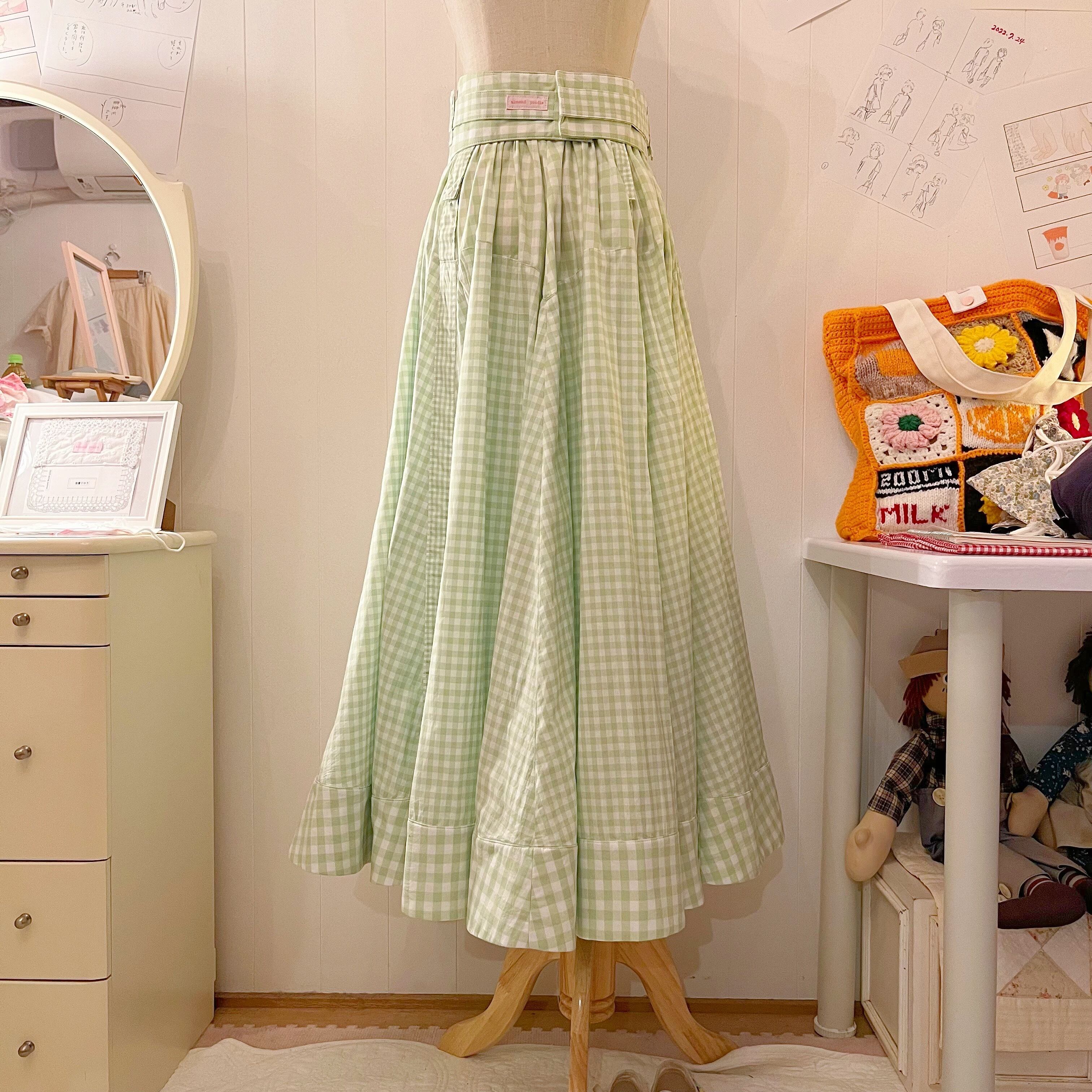 original : transformation belt gingham check skirt . green