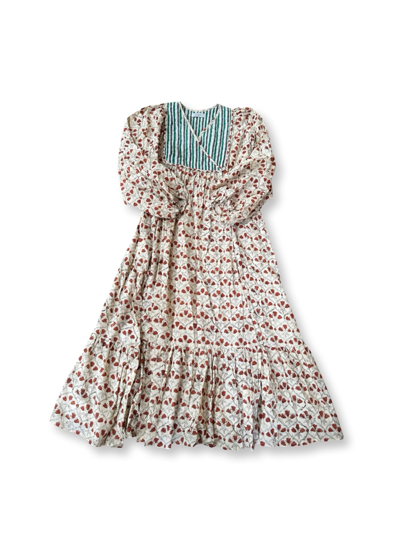 saruche 前開きミニボタンキルティングワンピース Green White Red