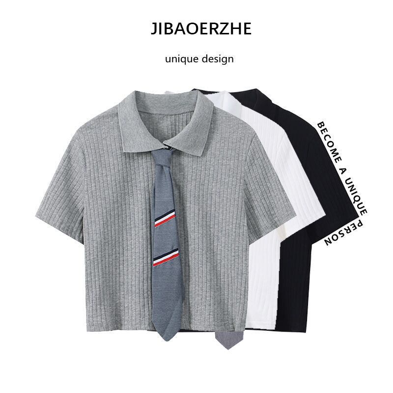 サマーショートニットカラーカジュアルTシャツ 薄手スタイルトップス 夏物 ケッペル51043802084