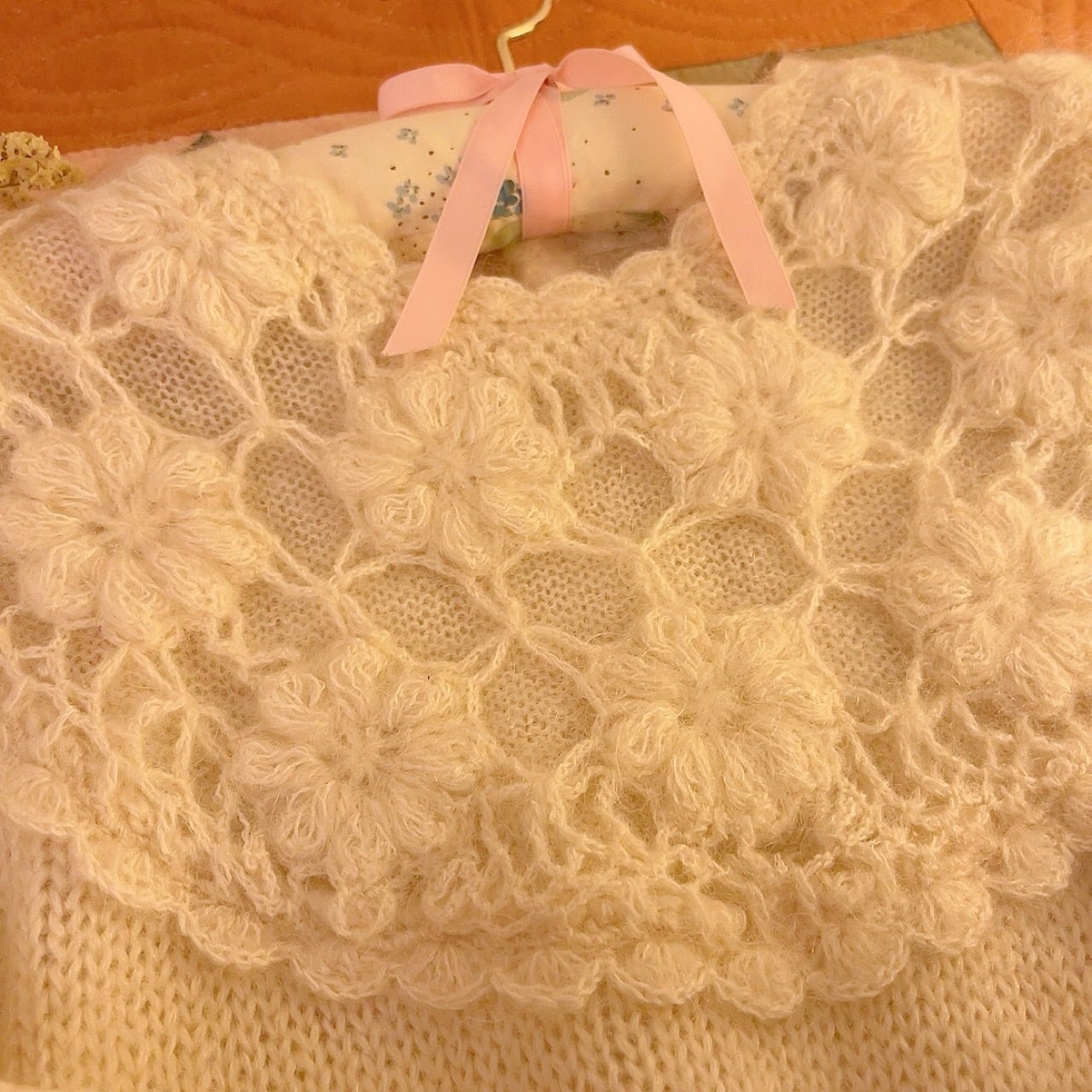 flower lace cream knit sweater