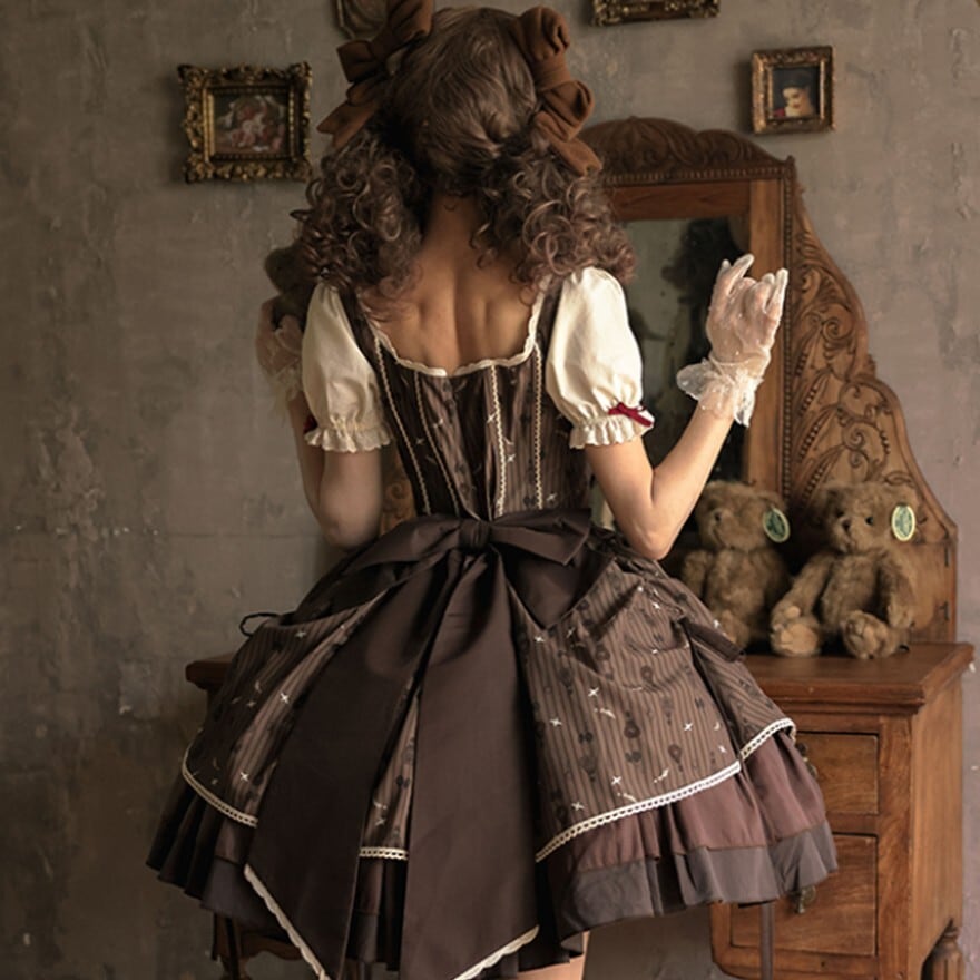 クラシカルロリィタ ワンピース ミドル丈 レイヤード風 チョコレート