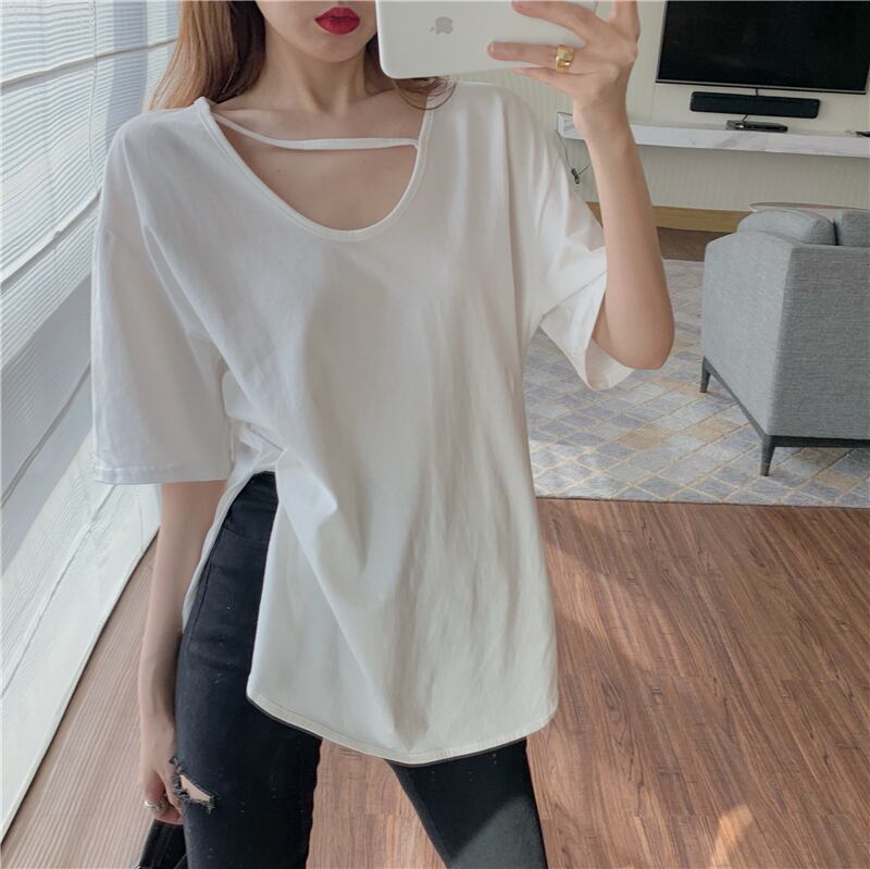 サマーソリッド カラールーズTシャツ シャツ ベーシックトップス レディース 夏物 ソリッドカラー ドラファッションホール22225258957