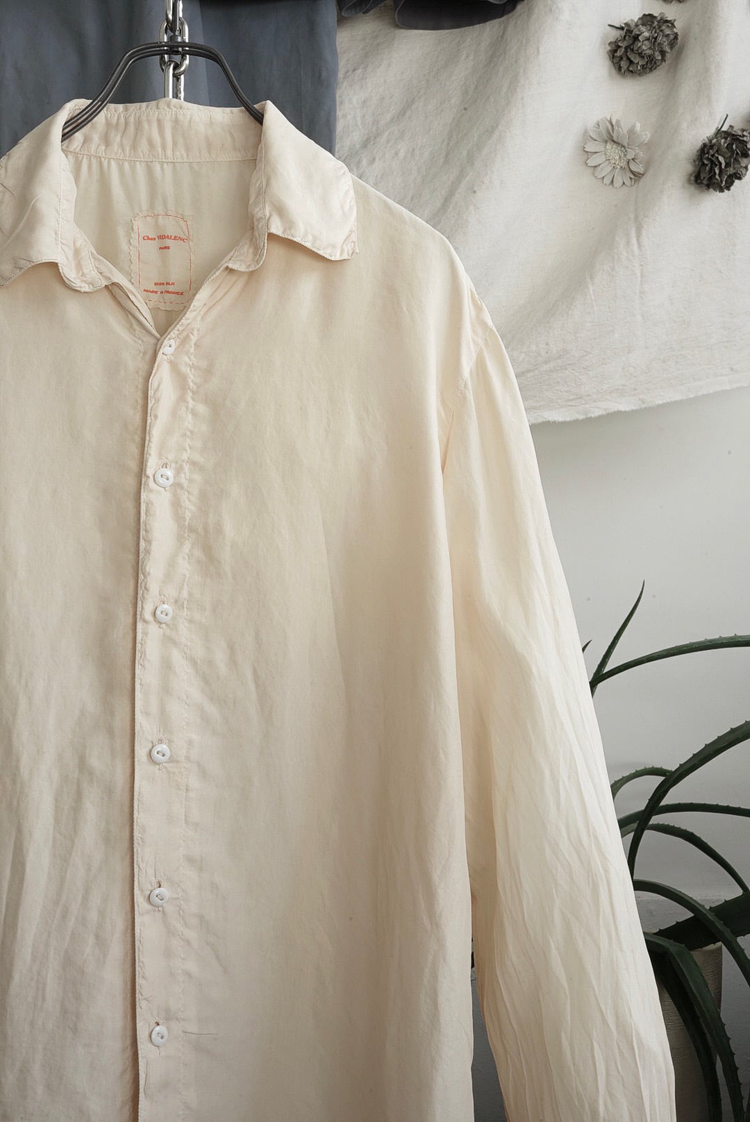 chez vidalenc シェヴィダレンク ストライプ プルオーバーシャツ Chez VIDALENC - SILK SHIRT | Brownie