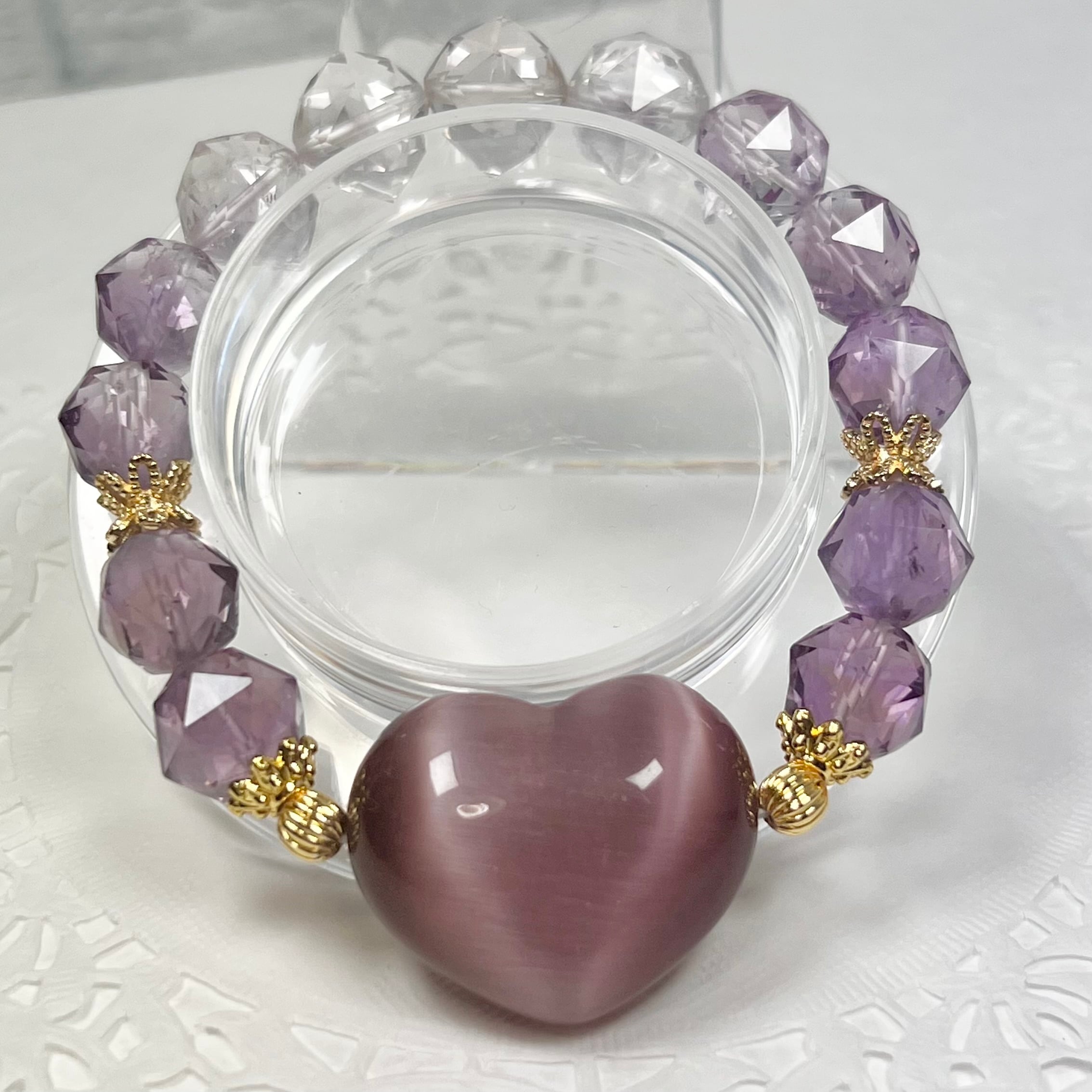 【キャッツアイ 妖艶ピンク ハートブレスレット❤︎】❤︎送料無料❤︎天然石 パワーストーン