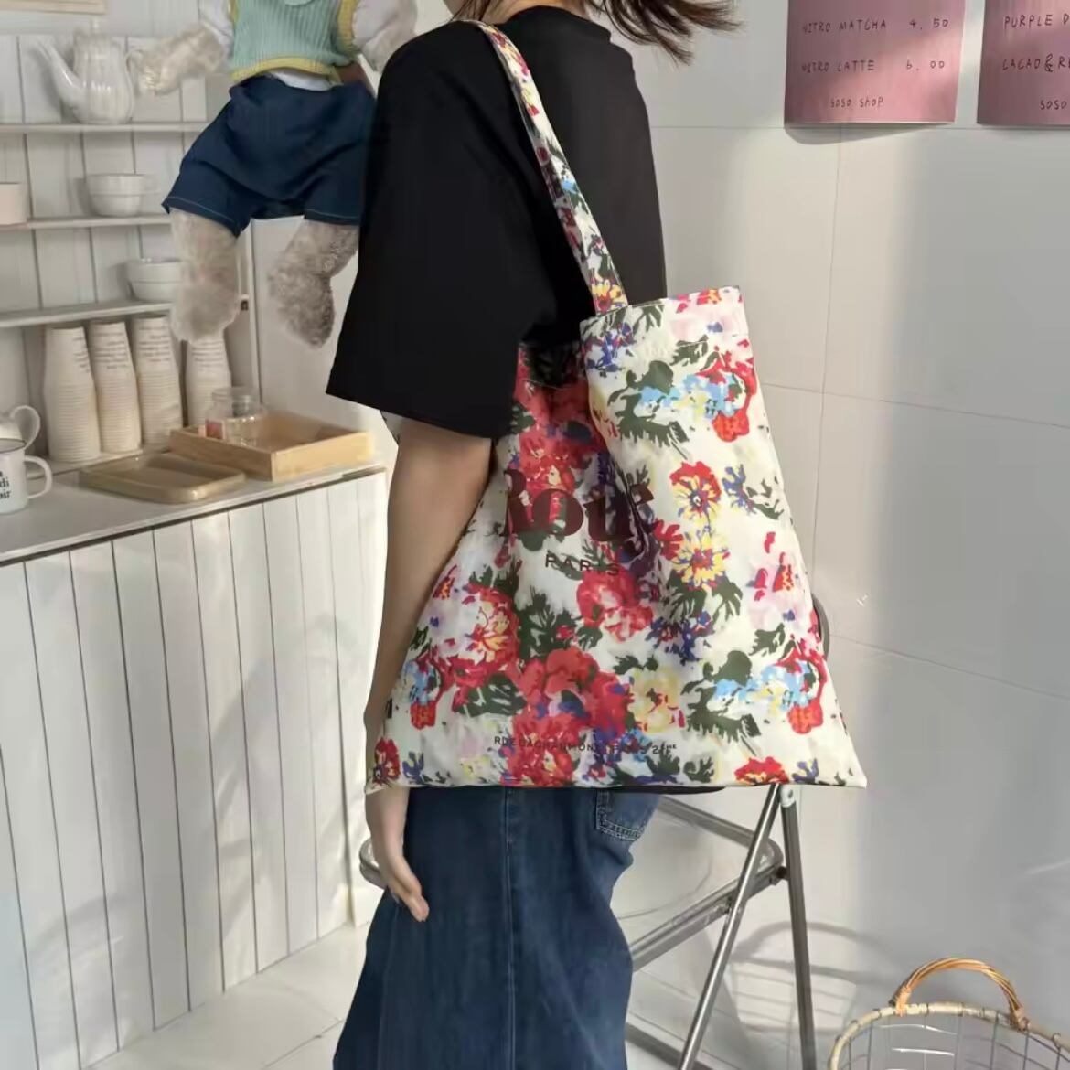multi pattern tote bag
