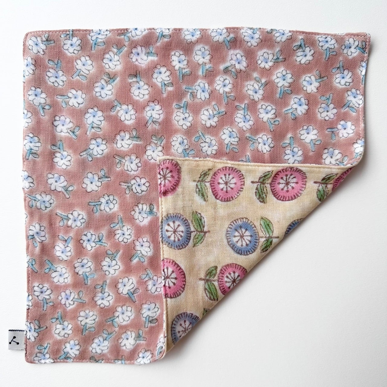 admi リバーシブルガーゼハンカチ Morning イエロー × Hanauta ブラウン ad06