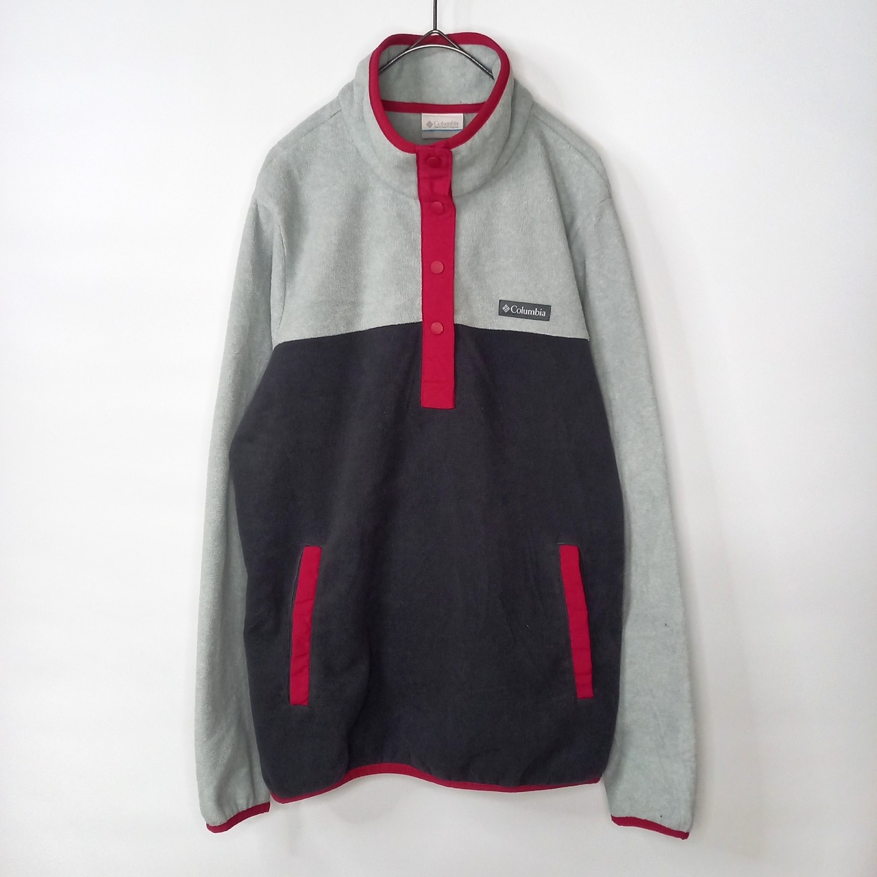 コロンビア　スナップT　フリース　プルオーバー　ハーフボタン　ロゴ　グレー　ブラック　M