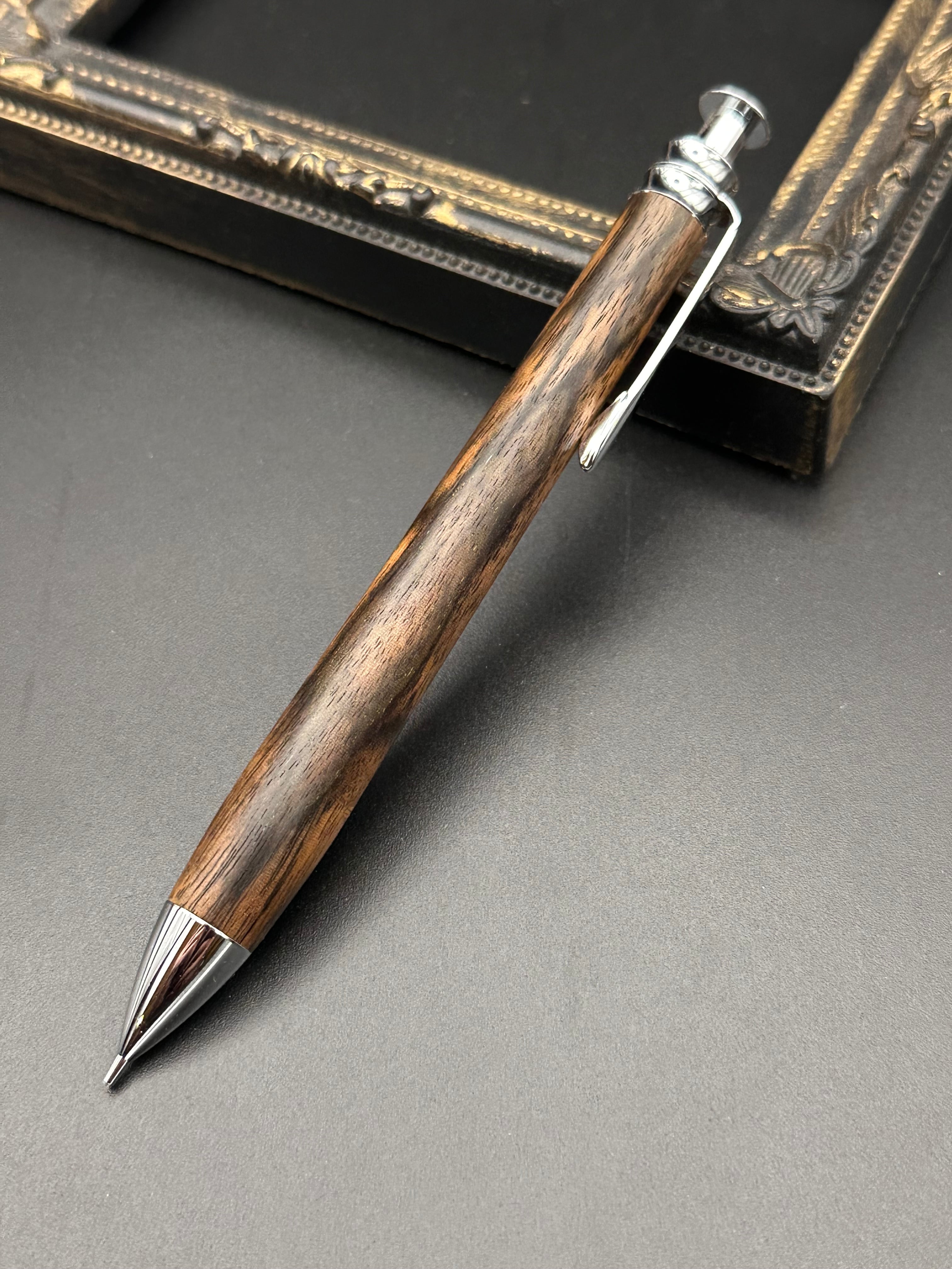 99黒柿　木軸シャーペン　最強低重心　ステンレス 溝付き　無塗装 99黒柿 木軸シャーペン 最強低重心 ステンレス 溝付き 無塗装 99