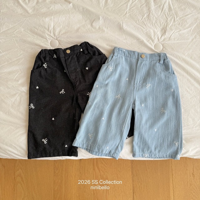 【取寄】ninibello｜ribbon sugar denim pants｜リボンシュガーデニムパンツ｜XS-2XL｜kids｜26 summer