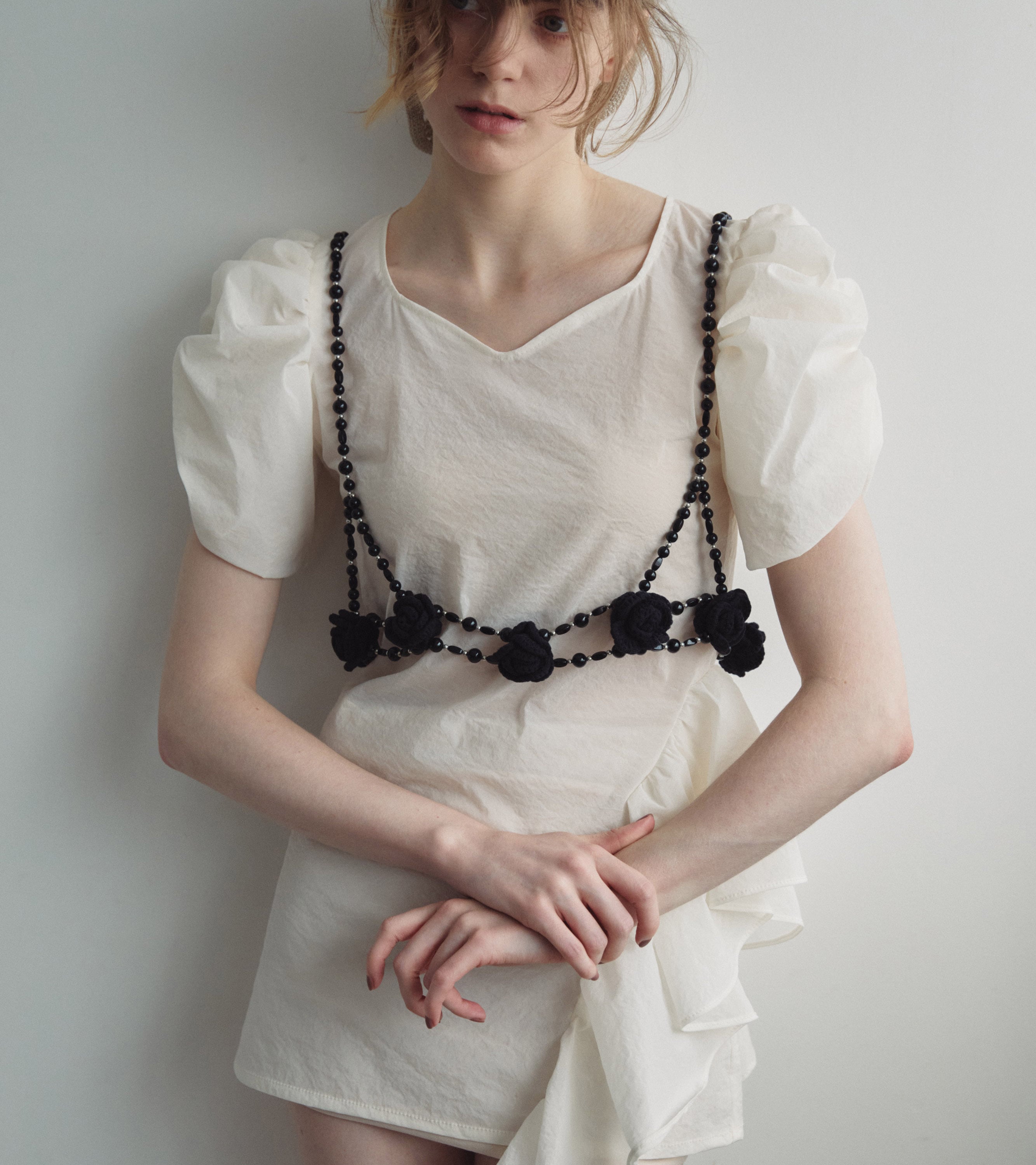 Crochet flower&beads harness ・C/♯black