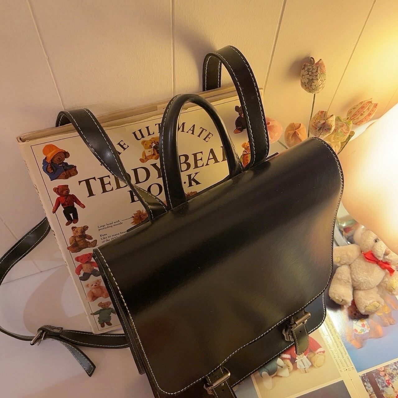 white stitch satchel bagpack