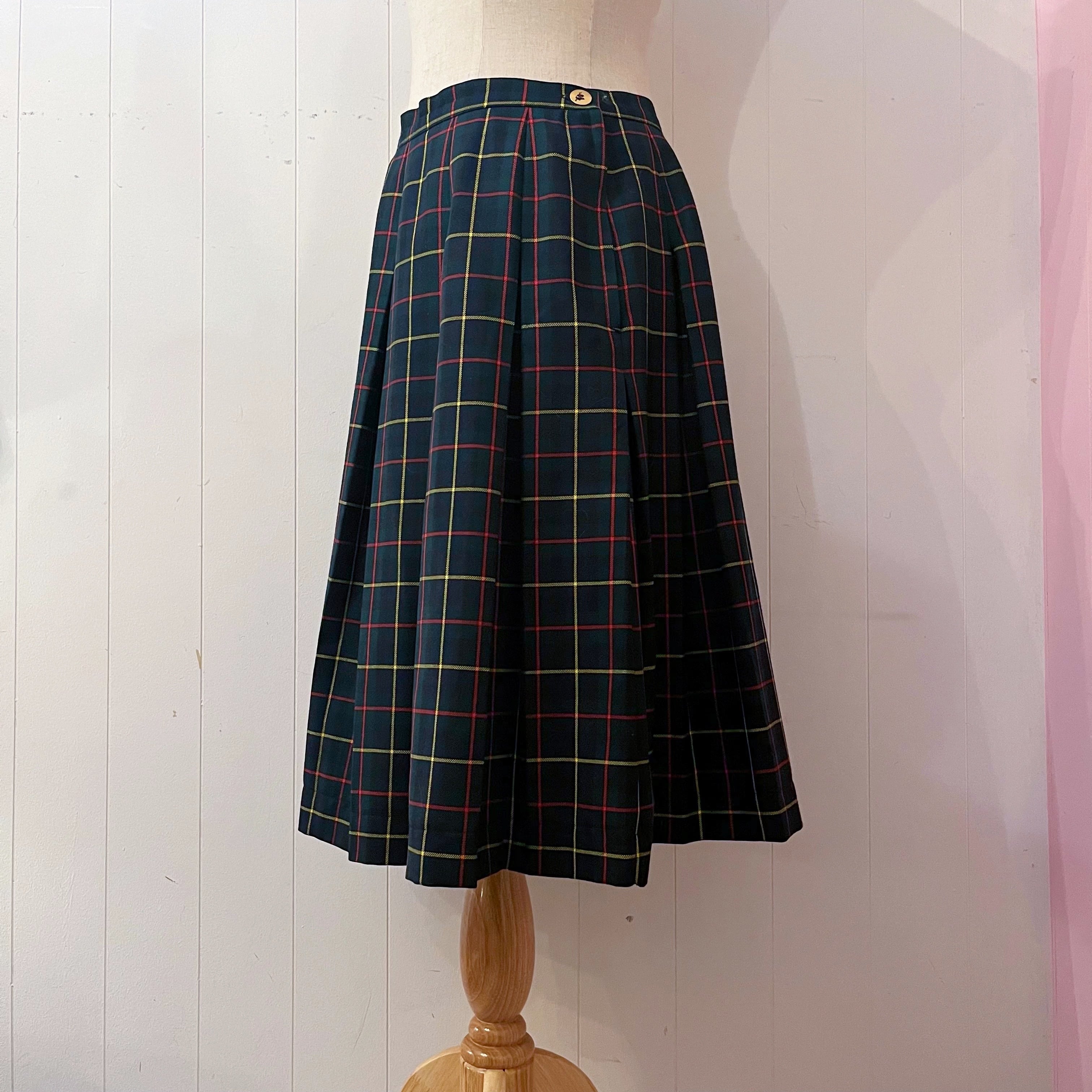 green check gold button skirt
