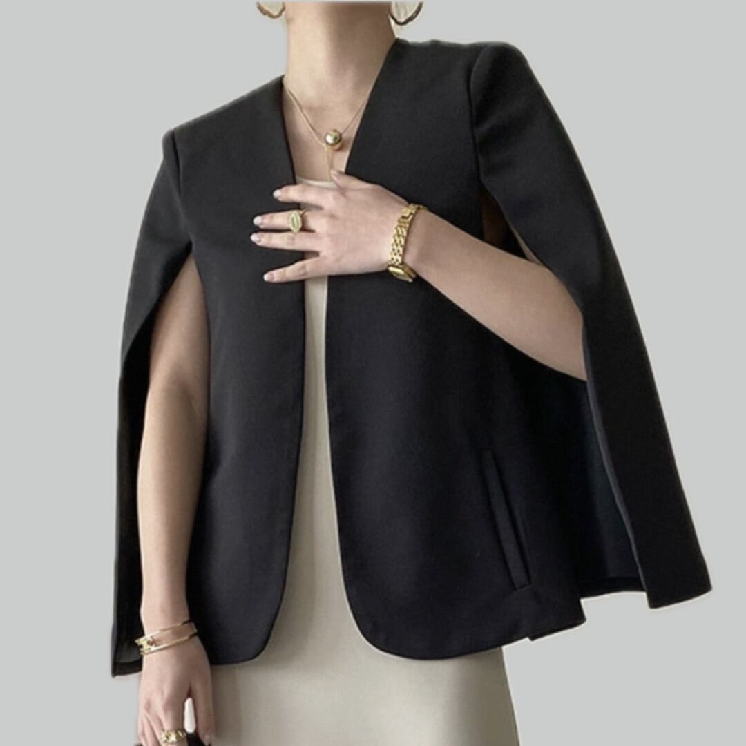 Cape style collarless jacket 00005